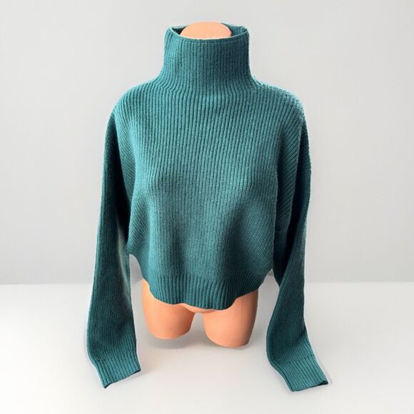 Listicle Heavy Knit Sweater Size L Green Blue Mock Neck Boxy - Picture 1 of 5